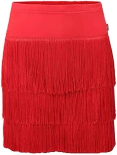 Falda con flecos para baile latino, salsa de tango, falda de napa para mujer, disfraz de vaquera de Halloween, falda rave, Rojo -, L-XL