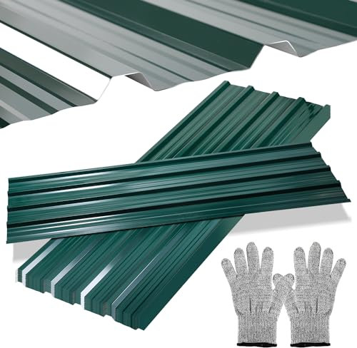 Ansobea 12 fogli trapezoidali, 129 x 46 cm, 7 m², lamiera ondulata zincata, 0,25 mm, resistente alla ruggine, con guanti, lamiera ondulata per tetto, colore: verde