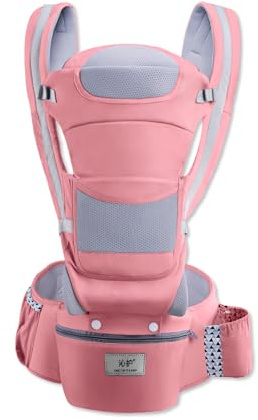 SONARIN 3-i-1 babybärare för alla årstider med höftsäte, ergonomisk multifunktionell höftsits bärsele barnbärare ryggsäck främre bärare flera positioner för 0-48 månader (rosa)
