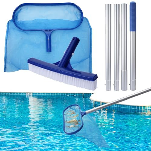 Lamtoq Épuisette de Piscine, 105cm Épuisettes de Surface pour Piscine Filet D'écumoire de Piscine Brosse de Nettoyage de Piscine avec Poteau Rétractable pour Piscine Jardin étang Fontaine Baignoires