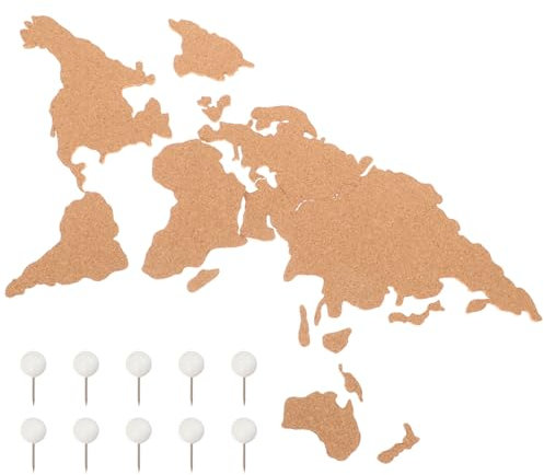 OFFSCH Mappa Del Mondo in Sughero Con Adesivo Bacheca Da Parete in Rustico Decorazione Per Viaggiatori Mappa Geografica Murale Resistente e Naturale Per Casa e Ufficio