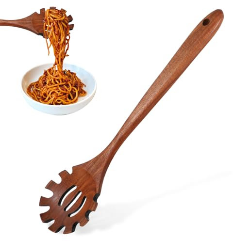Cucchiaio per spaghetti in legno, 33 cm, mestolo per spaghetti di alta qualità, cucchiaio con denti, per spaghetti, con foro di sospensione, sospeso