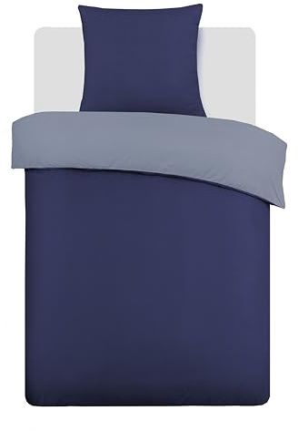 Vision Juego de Cama Reversible 100% Algodón – Azul Gris – Cama Individual (135x200 cm) – Incluye Funda Nórdica y Almohada (80x80 cm) – 57 Hilos, Suave y Confortable, Certificado Oeko-Tex