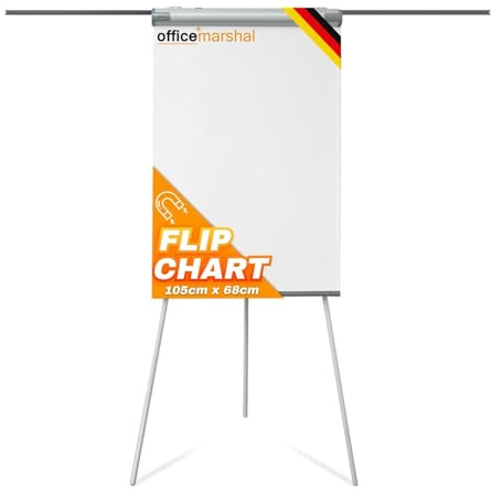 OfficeMarshal Lavagna magnetica a fogli mobili, 73 x 105 cm, con telaio in alluminio e portapenne rimovibile per ufficio, casa e scuola, lavagna magnetica antigraffio e lavabile a secco | lavagna