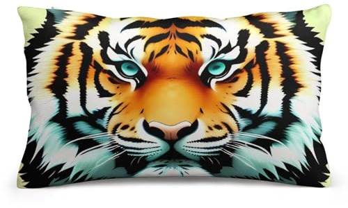 QSMGHKD Federa rettangolare per cuscino da 20 x 30 cm, con stampa di testa di tigre grassa, super morbida, in peluche, carine, decorative, per divano, letto, camera da letto, soggiorno, decorazione