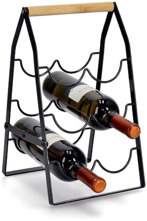 Zeller 27451 Weinregal für 6 Flaschen, Metall/Bambus, schwarz