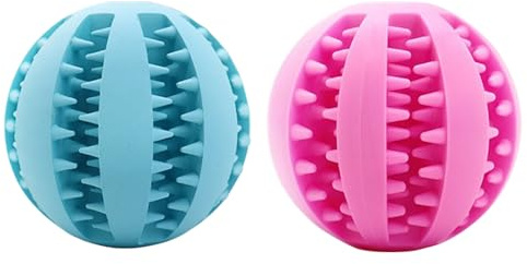 Mira's Pocket Engaging Treat-Dispensing Chew Ball for Dogs - Natural Rubber Puzzle Toy for Teething, Boredom & Dental Health (Blue & Yellow, Large) (Sky Blue & Pink, Medium)