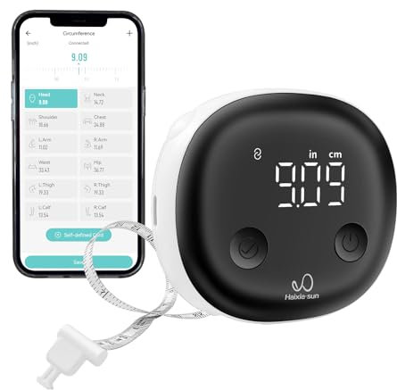 Fitdays Smart Body Tape Measure | Bluetooth Body Fat BMI Tool with LED HD Display & Auto-Retract | Fitness & Weight Loss Tracker for Waist/HIPS/Arms | Fitdays App Sync (Black)