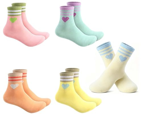 agogue Lot De 5 Paires Chaussettes Enfant 35-38 Chaussette Enfant De Chaussettes De Sport Pour Enfants De 35 À 38 Cm, Durables, Avec Motif D'amour, Belles Et Pratiques, Pour Le Sport Et Le Port