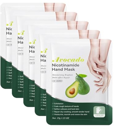 5 Pairs Guantes Hidratantes con Mascarilla, Mascarilla de Aguacate para Manos, Hand Mask, para Manos Secas, Hidrata y Humecta, Reparación de daños ásperos para Hombres y Mujeres
