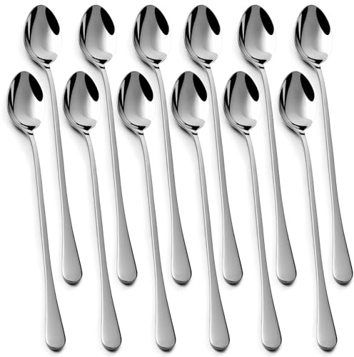 lulir Cucharas de Café Larga 12PCS - 19.3cm Cucharas de Postre Acero Inoxidable 410, Cuchara de Cóctel Larga, Cuchara Latte Macchiato y Soperas Elegantes,Cucharillas para Hogar,Bar y Cafetería