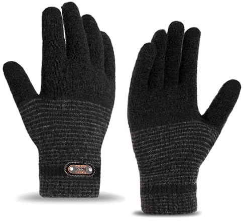 FOSDICK Gants Hiver Homme Femme avec Doublure Intérieure Douce, Gants Tactiles Unisexe Tricotés Extensibles Épaissis, pour Sport de Conduite Running Vélo Randonnée Course à Pied en Extérieur