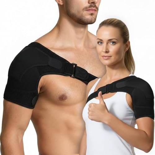 BelleVive Soporte para el hombro para mujeres y hombres para aliviar el dolor, soporte de hombro y compresión en caso de desgarro del manguito rotador, lesión de la articulación AC, diseño ajustable