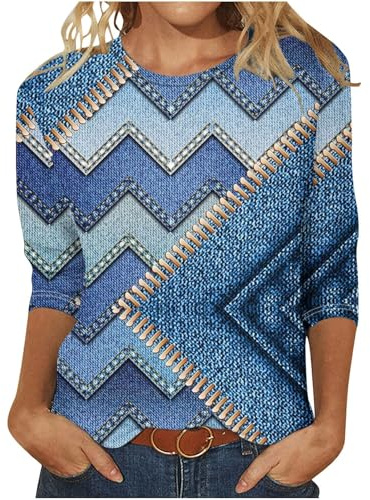 FlutVolt damblus vardaglig 3/4-ärm t-shirt elegant bomull tunika toppar lös rund hals sommarskjortor färgglad randig lång skjorta vintage sport lång blus kvinnors sommartröja
