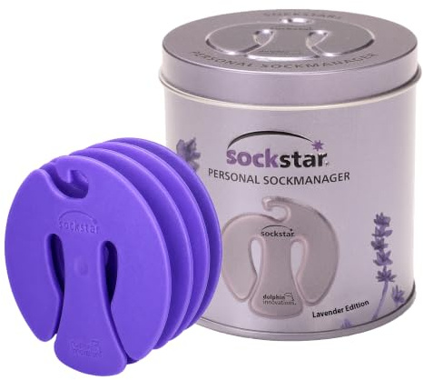 Sock-Clips SOCKSTAR Lavender Edition - Caja de regalo = 20 piezas en lila claro, suavemente perfumado en una lata de metal noble