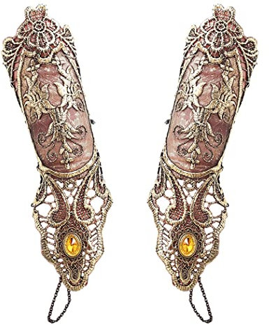 Jurxy Gothic Handstulpe mit Brosche Victorian Steampunk Handgelenk Cuff Gear Armband für Hochzeit Braut Halloween Fasching Accessoires - 1 Paar