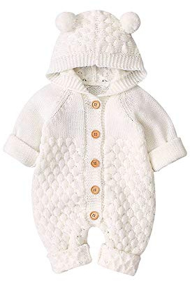 VICROAD Baby huva stickade sparkbyxor nyfödda flickor pojkar onesies varm tröja overall kläder