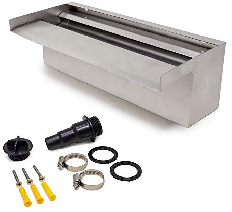 allpondsolutions Pond Water Blade Stainless Steel Spillway Waterfall Pool Koi Pond Cascade 30cm With Fittings