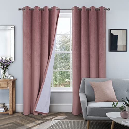 always4u 100% Rideau Occultant Thermiques en Velours Rideau Anti Chaleur Isolant Thermique pour Cuisine Salon Chambre Tissu Doux Comfortable Rosé 140x245cm Lot de 2