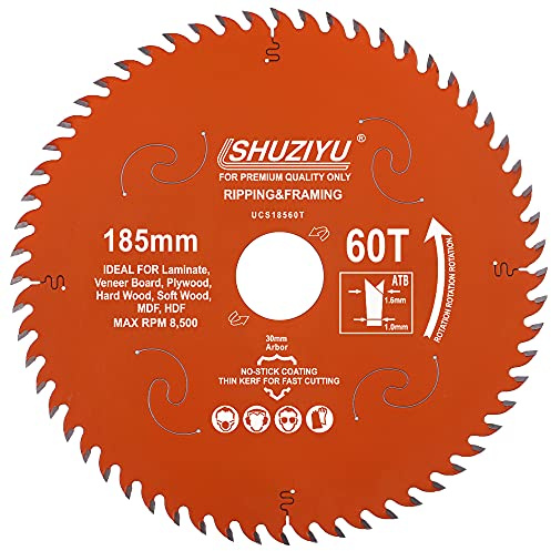 SHUZIYU, 185mm 60T, Trait De Coupe Super Fin 1.6mm. Trou 30mm. Lame De Scie Circulaire À Bois