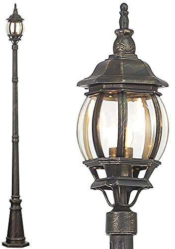 BAKAJI Lampione Vittoriano Classico da Giardino in Alluminio Lampada Lanterna Colore Grigio Finitura Anticata Color Ottone IP44 E27 (1 Luce 200 cm)