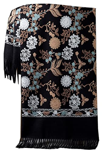 GFM® Broderad kashmirstruktur pashminastil damsjal - höst vinter mjuk varm - mors dag jul (EMBSHL-AA), 2sVART, L