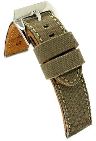 diloy Cinturino orologio tessuto jeans denim sfrangiato fodera pelle piatto sportivo – Misure 18mm 20mm 22mm 24mm 390 Verde Militare 20mm