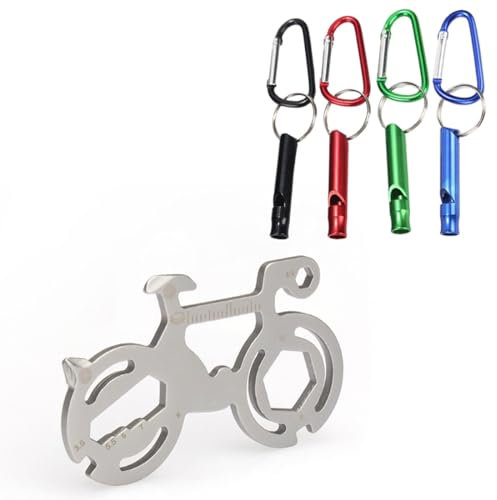 CPSYTE Fahrrad-Multitool, Fahrradwerkzeug mit 4 Aluminium Pfeifen, Schlüsselwerkzeug, 12-in-1-Mini-Fahrrad-Multifunktionswerkzeug für Mountainbikes, Wandern(Silber, Edelstahl)