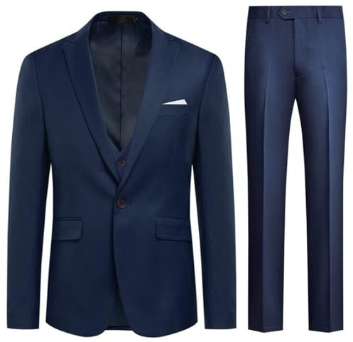 Allthemen Herrdräkt 3 st Costard Slim Fit kavaj och byxor väst bröllop party rökning, Färg: blå, XL