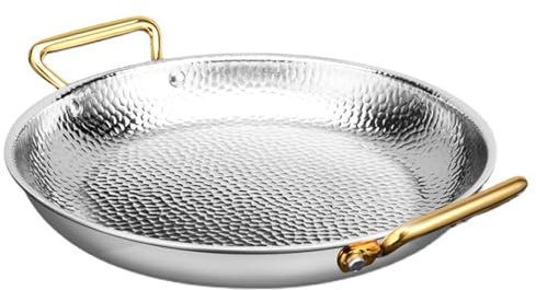 Acciaio Inox 304 Padella Per Paella Spagnola, 10 Dimensioni Martellato A Mano Frutti Di Mare Pentola Per Paella Antiaderente Non Rivestita Pentole Per Paella Per Case O Ristoranti, 36cm, Silver