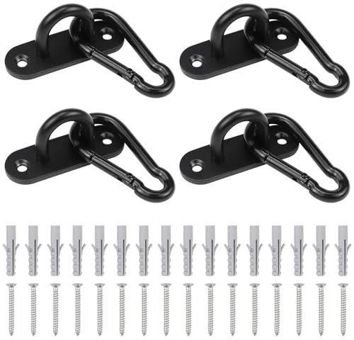 Rierousy 4 Pièces Plaque D'oeillet en Acier Oeillet Inoxydable, Plaque D'oeillet Noir Avec M6-Mousqueton pour Fixation Murale, Fixation Plafond