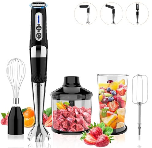 Toogel Cordless Immersion Blender, 4-in-1 Electric Hand Blender with 21-Speed & 3-Angle Adjust, USB Rechargeable, BPA-Free & Dishwasher Safe for Baby Food, Smoothies, Soup (Black)