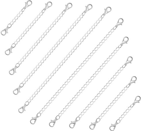ZAMXHUG Extensor de Collar - 10Pcs Acero Inoxidable Cadena de Extensión de Pulsera Antioxidante, Sin Decoloración Cadenas de Extensoras para Hacer Joyas de Bricolaje Collar Pulsera Tobillera, Plata