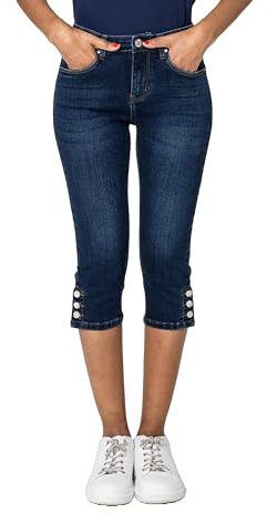 Nina Carter P516 Pantalones vaqueros capri para mujer de corte ajustado de cintura alta, vaqueros de verano, L delgado