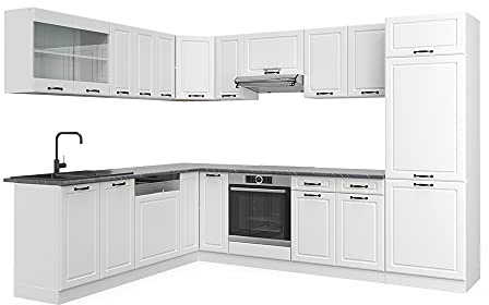 Vicco Eckküche R-Line, Weiß Landhaus/Weiß, 287 x 60 cm, AP Anthrazit, mit modularen Elementen flexibel erweiterbar