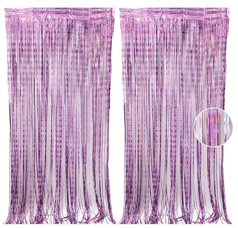 2 Stück Lametta Worhänge Glitzer, Folie Fransenvorhang, Glitzervorhang Lametta, Fransenvorhang Fenster, Vorhänge Geburtstag, Luftschlangen Deko für Hochzeit, Neujahr, Party (Rosa)