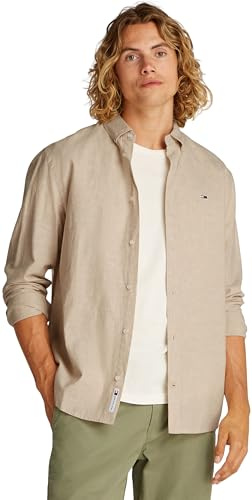 Tommy Jeans Tjm Reg Linen Blend LS Shirt Ext, Camicia L/S Uomo, Beige (Relic Tan), S