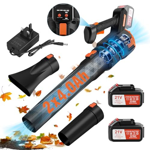 CHANGEMOORE 494CFM Lightweight Leaf Blower Cordless with 2X4.0Ah Battery, Charger & 3-Speed Mode, 21V Battery Cordless Leaf Blower with Turbo Charger for Garden, Lawn, Snow, Yards, Cars