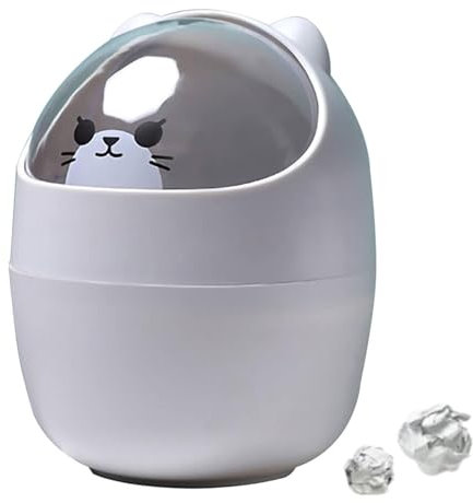 Bote de Basura de Escritorio, Mini Bote de Basura Lindo, Mini Papelera de Escritorio con Tapa, Papelera de Mesa Portátil, para El Tocador De La Cocina, El Baño, La Oficina, El Escritorio Mesa (Gris)