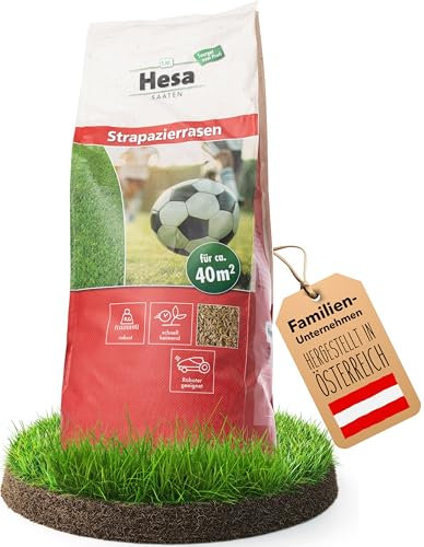 Hesa Sportrasen, 1 kg Strapazierrasen für ca 40 m², schnellkeimende Premium Rasensamen für starke Beanspruchung, Fussballrasen, Sportplatzrasen in Profiqualität, auch für Nachsaat