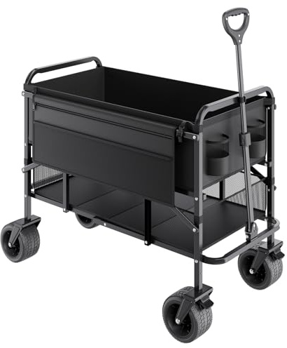 VEVOR Double Decker Wagon Collapsible, 300L Heavy Duty Folding Wagon Cart, Extended Long Garden Cart with All-Terrain Wheels, Support Up to 450lbs, Outdoor Utility Wagon for Camping, Sports, Shopping