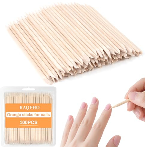 RAQEHO 100PCS Orange Sticks for Nails - Double Sided Wooden Cuticle Pushers
