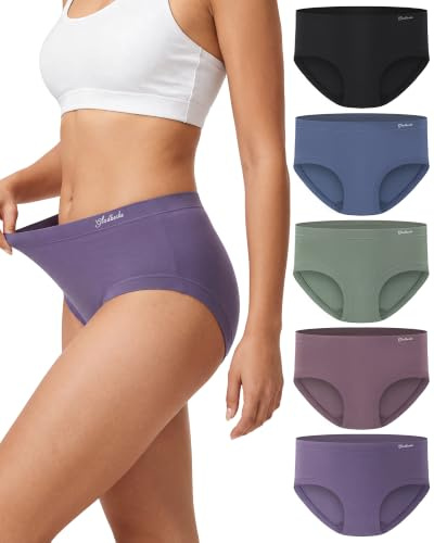 Gladbecke Culotte Femme Bambou Doux - 94% Bambou & 6% Élasthanne, Lot de 5 | Confortable Stretch Slips, Taille Moyenne Élastique Ventre Plat, Sans Compression, Doux Comme de La Soie, Respirant, S-3XL