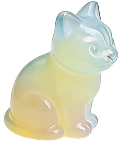 MospdyGear Opalite Cat Sculpture, Carved Gemstone Cat Statue Charming Gift for Cat Enthusiasts, Elegant Opal Crystal Decor for Home and Office (1 * 1.5Inch)
