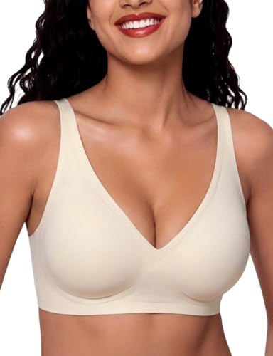 Bresdk Djup V-bh för kvinnor utan bygel, push-up, sömlös, bekväm bh, komplett bralette för stora bröst, vadderad bralette