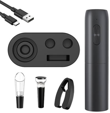 Tomvorks Juego De Abridor De Vino Eléctrico Eliminación Corcho Sin Esfuerzo Para Barra Fiesta En Casa - ABS + PC Negro (KP1125)