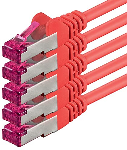 1aTTack.de 3,0 m - rot - 5 Stück - Netzwerkkabel CAT6a (10Gb/s) S-FTP CAT 6a Lankabel - GHMT zertifiziert PIMF 500 MHz Cat5 Cat5e Cat6 Cat6a Cat7 für Switch, Router, Modem, Internet