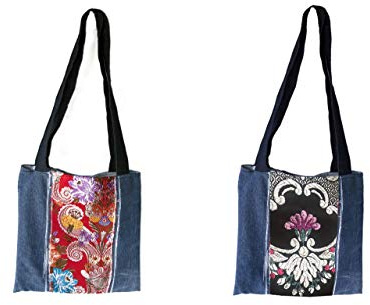 Bolso Mujer Tote Vaquero Con Telas Tradicionales Valencianas. Telas falleras. Personalizable. Moda Sostenible. Economía Circular.