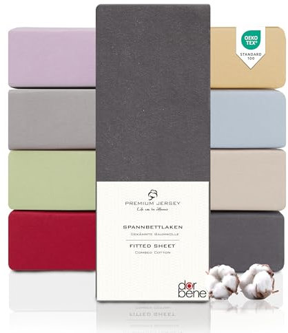 DarBene Spannbettlaken 140x200x30 Premium, Jersey 100% gekämmte Premium Baumwolle, atmungsaktiv, superweiches Bettlaken bis 30 cm Matratzenhöhe, Oeko-TEX, Anthrazit