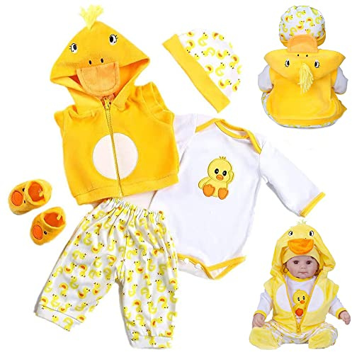 MAIHAO Reborn Ropa de muñeca para bebé, 43-55 cm, pato amarillo, juego de 5 piezas, ropa para muñecas, accesorios para muñecas de 43 a 55 cm